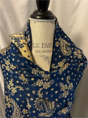 Blue & Gold Paisley Floral Shawl Scarf